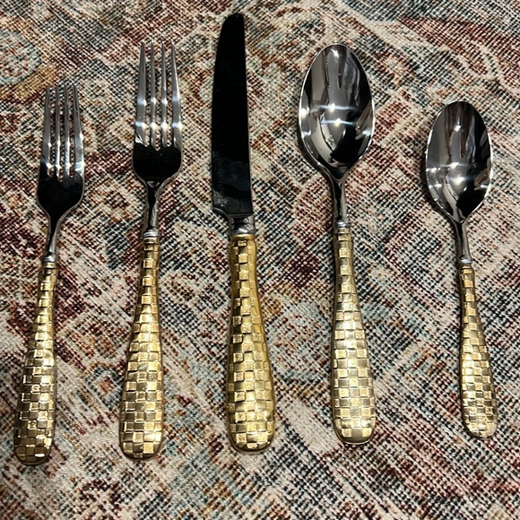 Mackenzie-Childs Gold Check Flatware - 5-Piece Place Setting- 8 SETS AVAILABLE - Picture 1 of 11